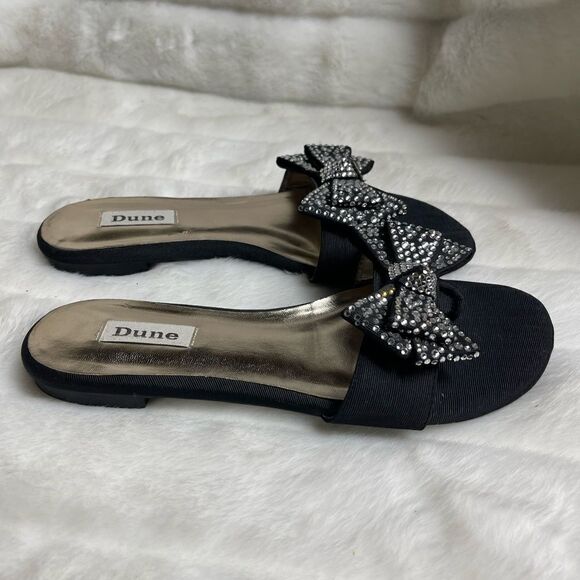 Dune black gros grain fabric thong sandals embellished rhinestones bows … - Picture 3 of 11